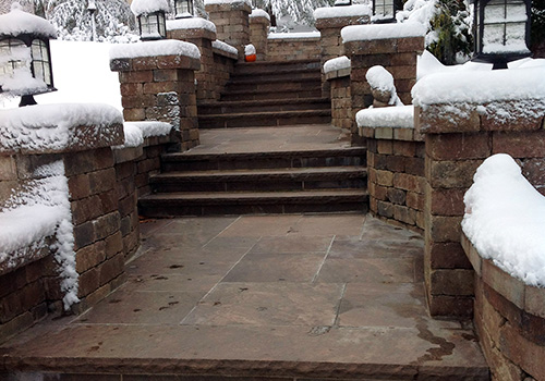 Radiant heated paver sidewalk and steps.